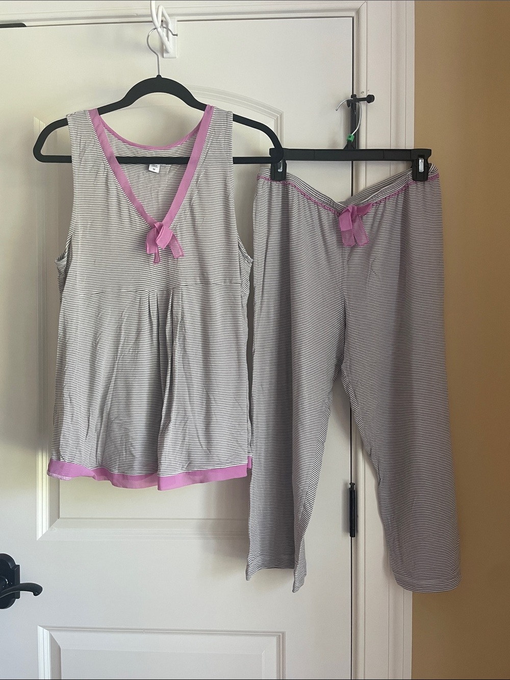 DKNY Gray and Pink Striped Tank & Pant Pajama Set